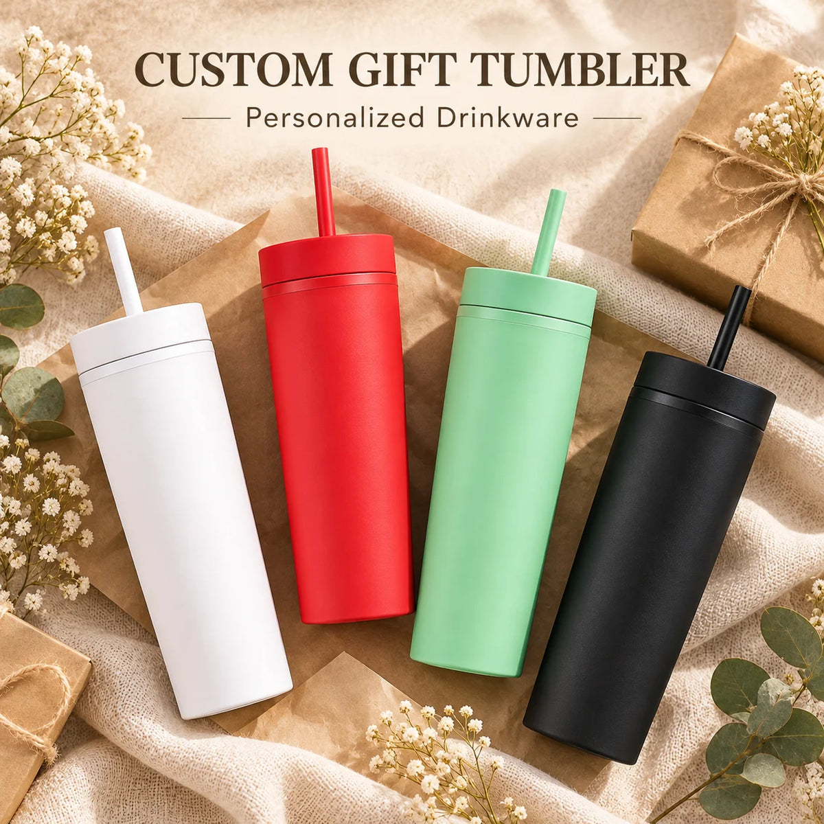 Personalized Tumbler Cup 16oz Custom Straw Cup Double Wall Plastic Drinkware Holiday Gift Halloween Christmas Party Gift Design
