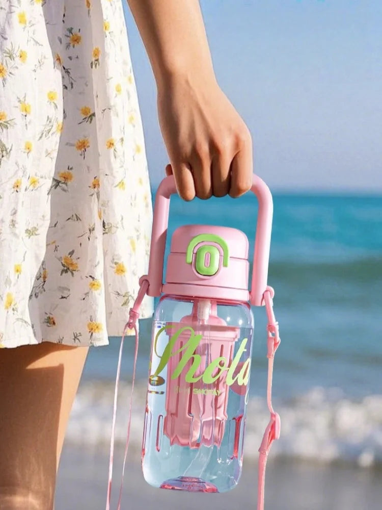 SHOTAY 850/1000ml Tritan Water Bottle BPA-Free Straw Cup with Pop-up Lid＆Tea Strainer Portable Summer Drink Cups Travel Mug