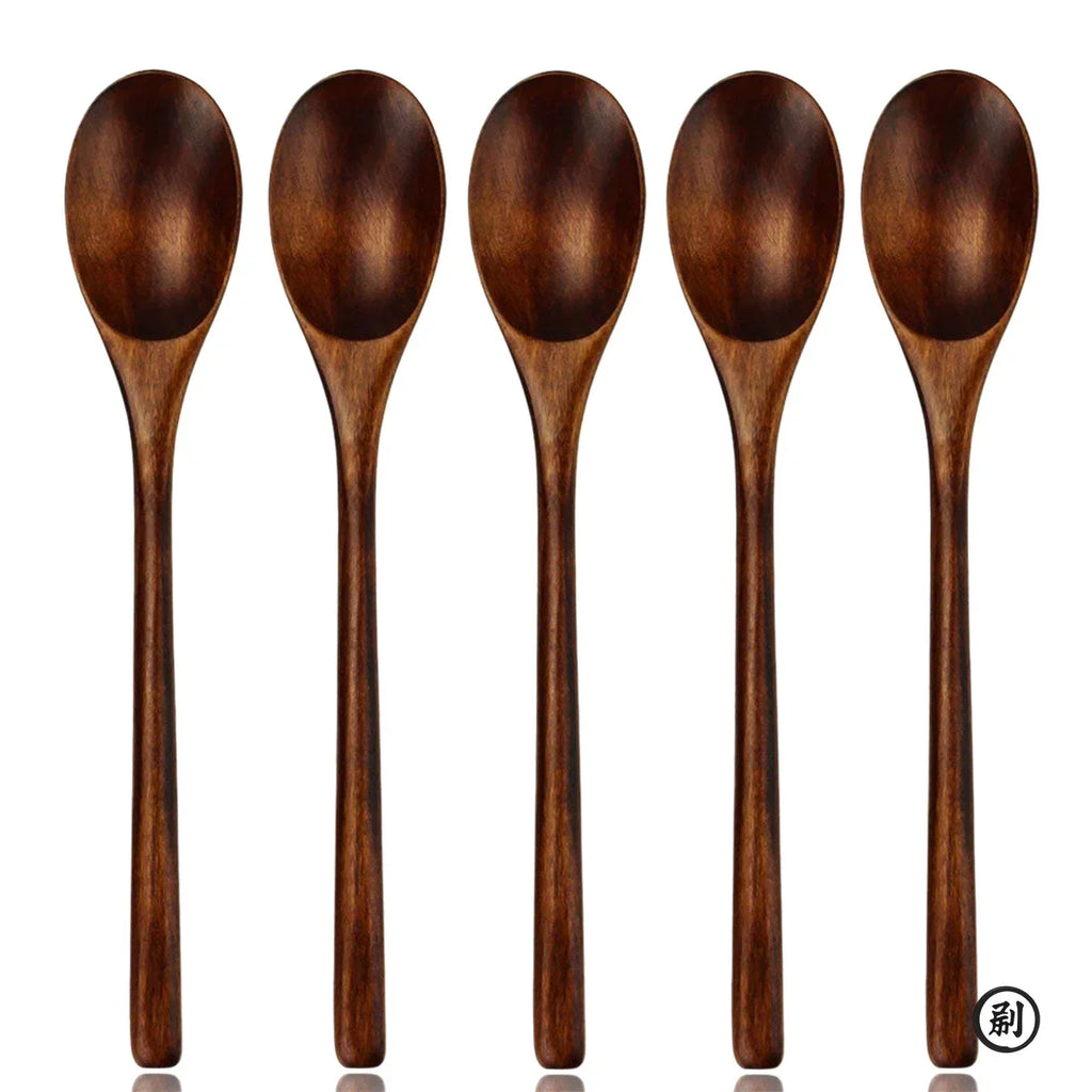 5 Pieces Wooden Spoon Soup Spoon and Fork Tableware Natural Ellipse Ladle Spoon Set Eco Friendly Products Spoons for Cooking