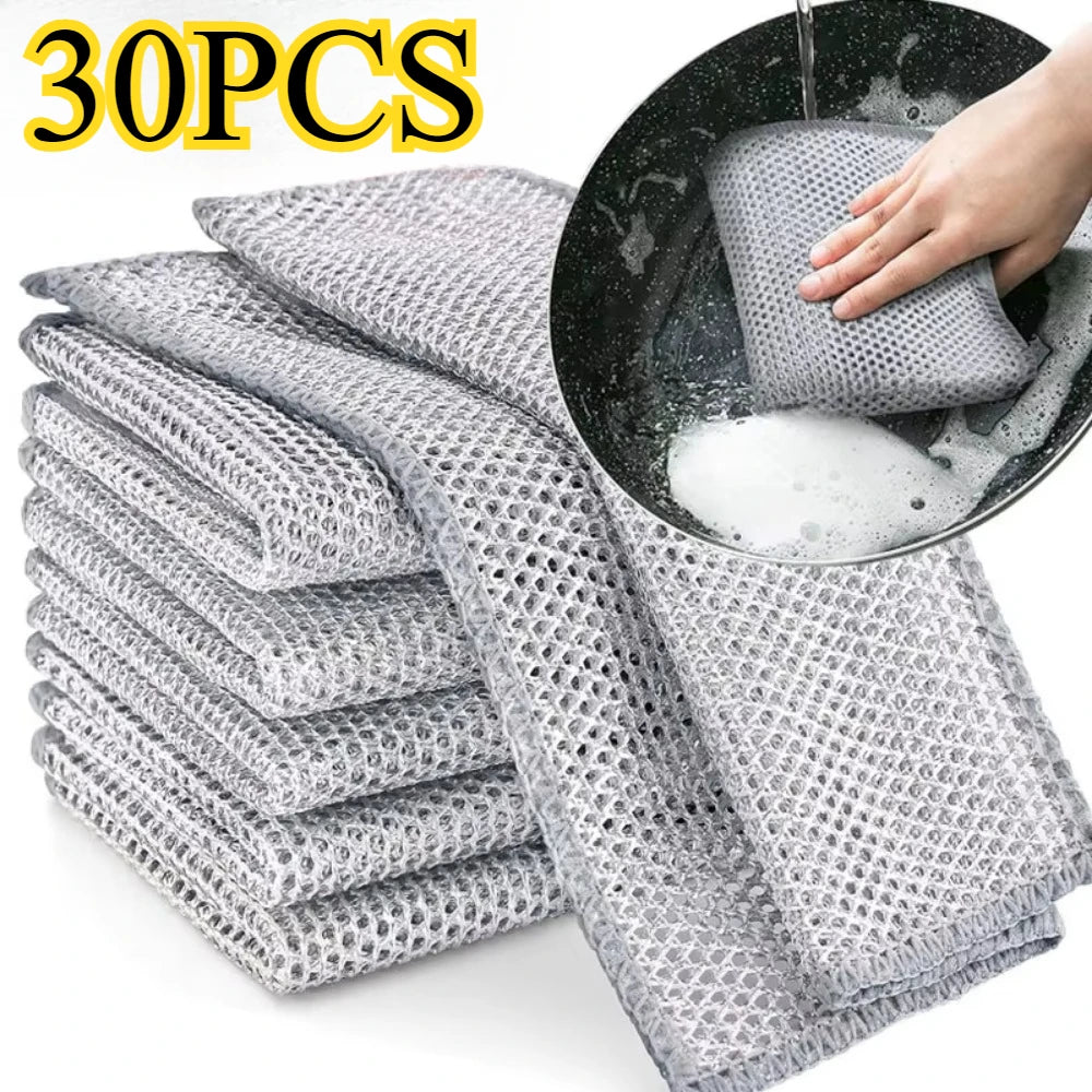 30PCS Magic Cleaning Cloth Thickened Double -sided Metal Steel Wire Rags Kitchen Dish Pot Washdishing Cloths Towel Clean Tools