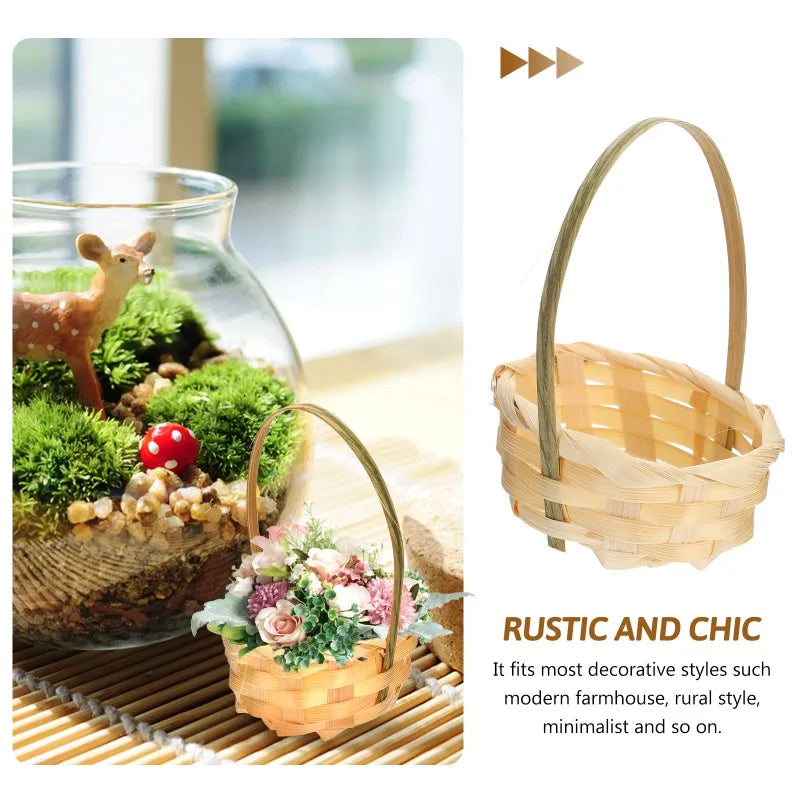 Wicker Basket Decor Bamboo Woven Flower Small Storage Mini Basket With Lid Miniature Mini Basket Hand-Woven Flower