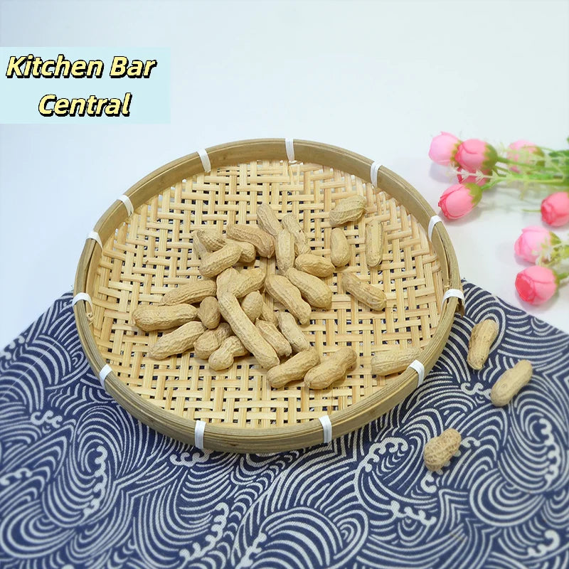 【1PC Round Bamboo Woven Fruit Basket Tray Flat Wicker Food Storage Shallow Tray Kitchen Decor Serving Tray】