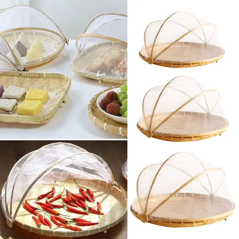 Anti-insect Dustproof Basket Anti-mosquito Hand-Woven Tent Basket Fruit Vegetable Tray Mesh Drying Dustpan Food Storage Basket