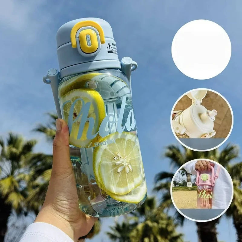 SHOTAY 850/1000ml Tritan Water Bottle BPA-Free Straw Cup with Pop-up Lid＆Tea Strainer Portable Summer Drink Cups Travel Mug