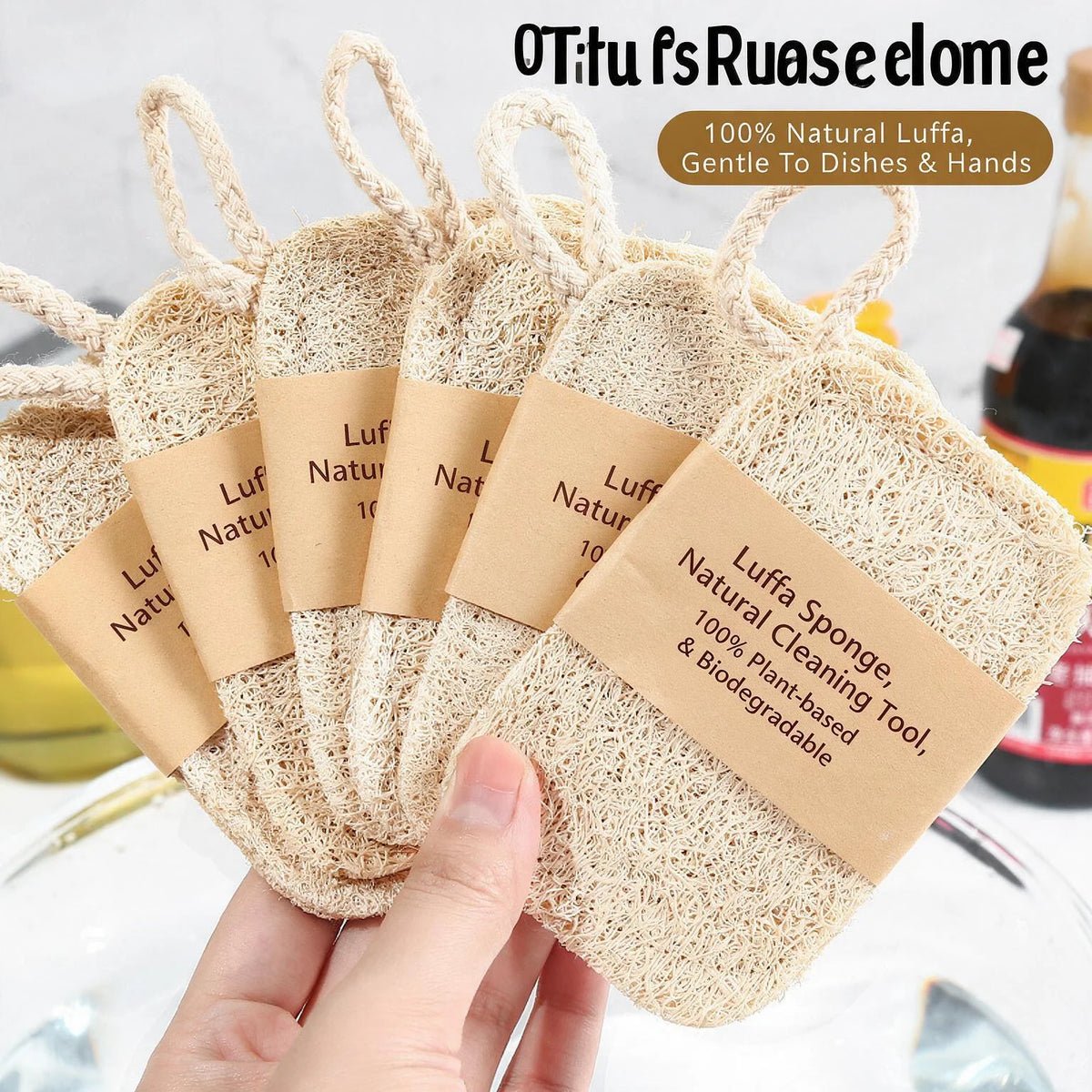 7pcs Natural Loofah Dish and Pot Scrubber Durable Grease Resistant Quick Drying Non Scratch Safe for Nonstick Cookware Kitchen Washing Dishes Pots Stove Countertop Household Cleaning Sponge for Home Cooks Eco Friendly Biodegr