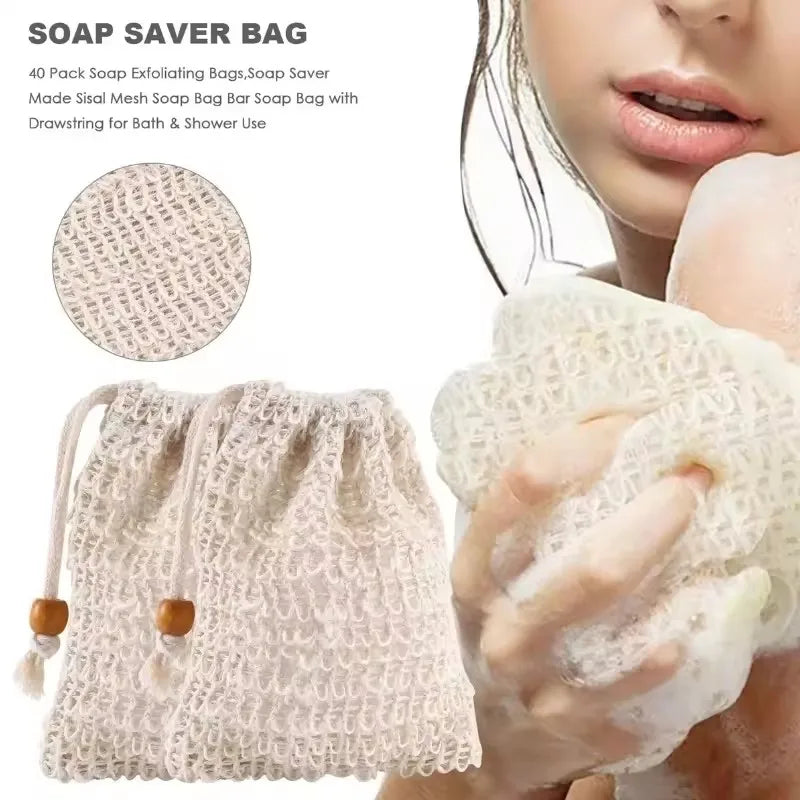 5-100Pcs Shower Bath Sisal Soap Bag Natural Sisal Soap Bag Exfoliating Soap Saver Pouch Holder for Bath & Shower Use