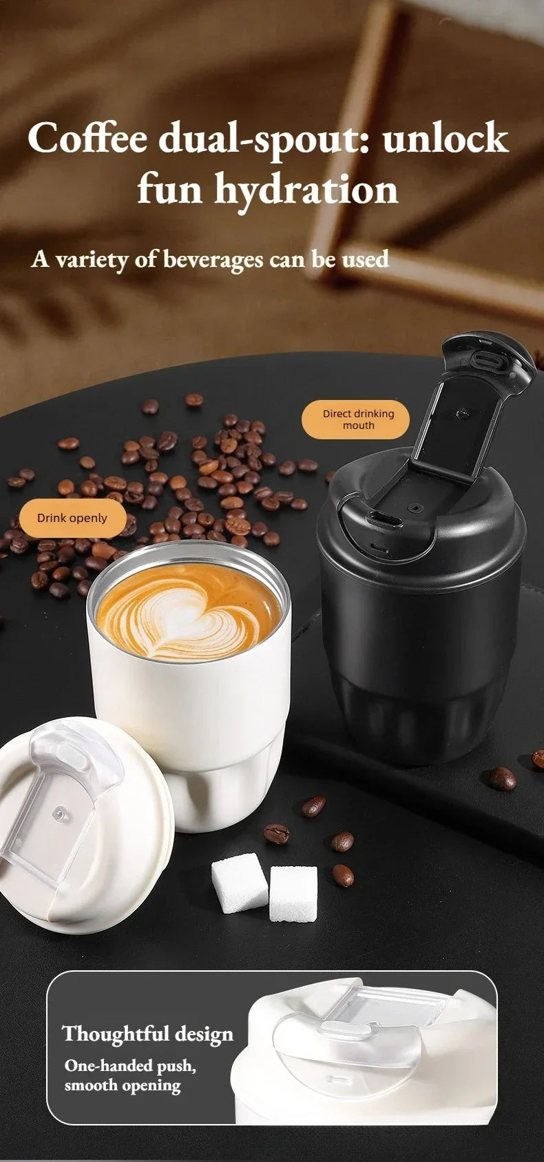 260ML 450ML  Thermal Coffee Mug Leakproof Portable Travel Tumbler with Lid Stainless Steel Cup for Car Work Hot Cold Drink
