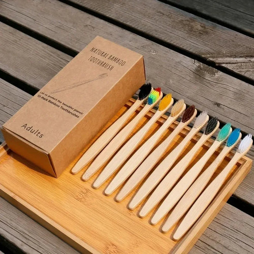 10PCS Mixed Color Bamboo Toothbrush Eco Friendly Wooden Tooth Brush Soft Bristle Tip Charcoal Adults Oral Care Toothbrush