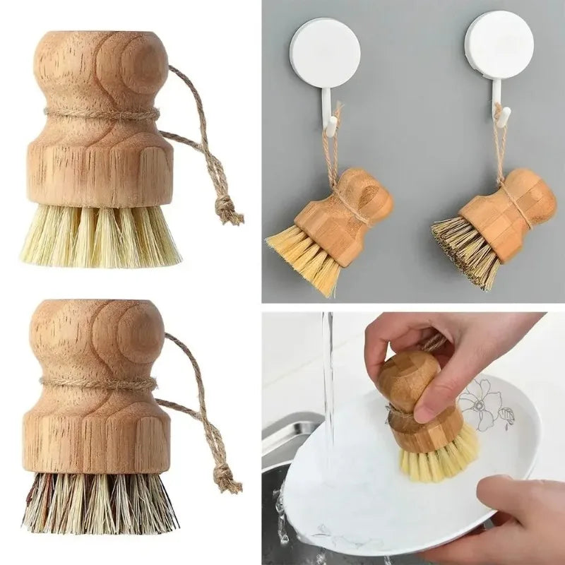 2pcs Dish Brush Kitchen Cleaning Brush Wooden Dish Brush with Natural Sisal and Coconut Durable Portable Eco Friendly Zero Waste
