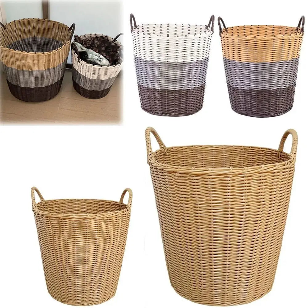 New Foldable Laundry Basket Woven Rattan-Style Toys Storage Basket Wicker Baskets