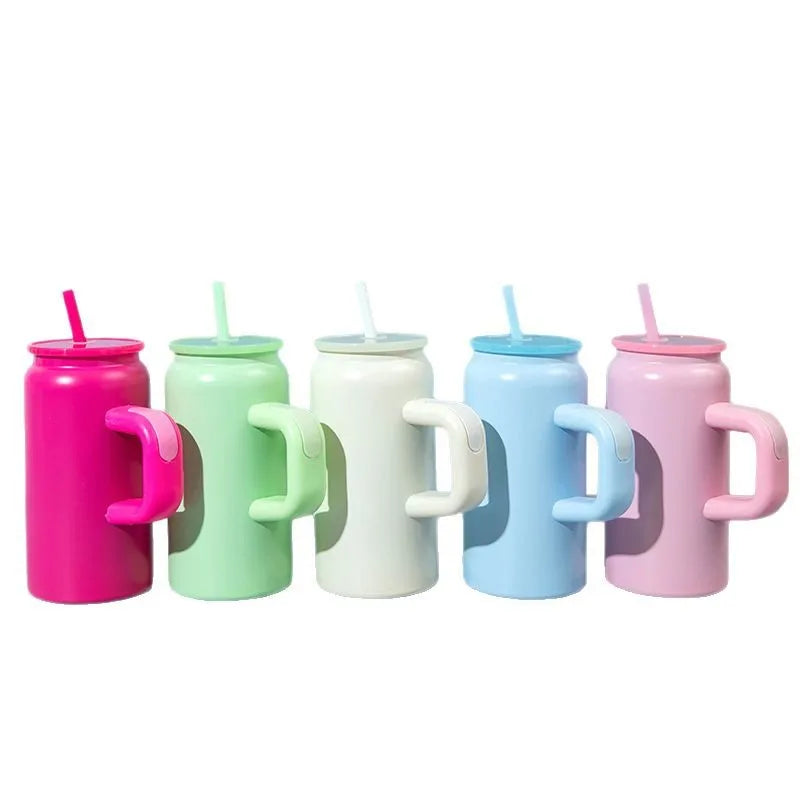 16ozMini Mason Insulated Cup with HandleStainless Steel Straw Insulated Cup Fashionable Couple Water Cup High Appearance Quality
