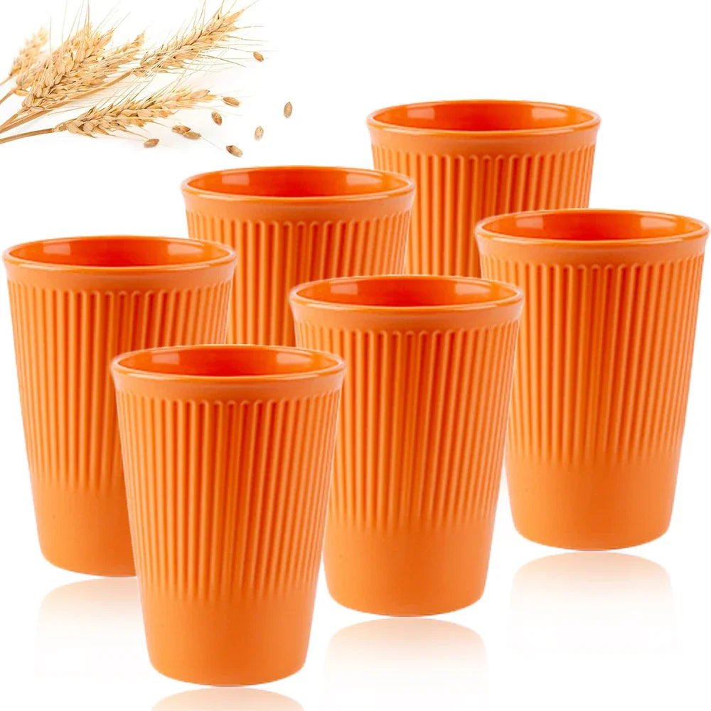 6Pcs Green Washable Wheat Straw Cups Durable Reusable Cups for Water Milk Tea Coffee - Eco-Friendly BPA-Free Dishwasher Safe
