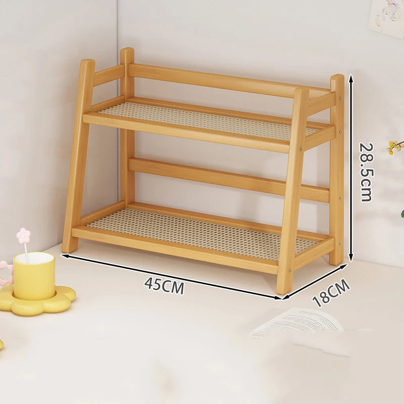 2 Layer Spice Caddy Shelf Bamboo Kitchen Storage Rack Desktop Cabinet Organizer Display Rack Coffee Bar Counter Shelf Cup Holder