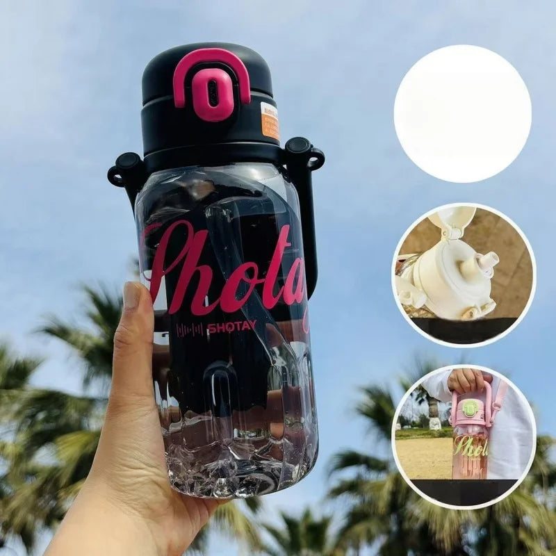 SHOTAY 850/1000ml Tritan Water Bottle BPA-Free Straw Cup with Pop-up Lid＆Tea Strainer Portable Summer Drink Cups Travel Mug