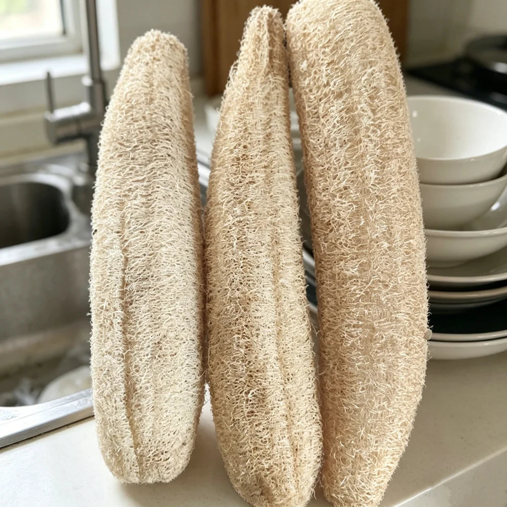 35-40cm Natural Loofah Sponge 100% Plant Fiber Fluffy After Washing Eco-Friendly for Bath Kitchen Cleaning Reusable Scrubber