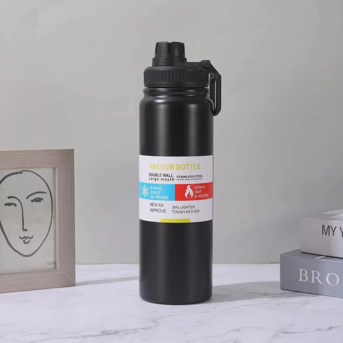 Insulated Stainless Steel Thermal Bottle 600-1000ML Vacuum Flask for Sports and Car Travel, Keeps Beverages Hot & Cold