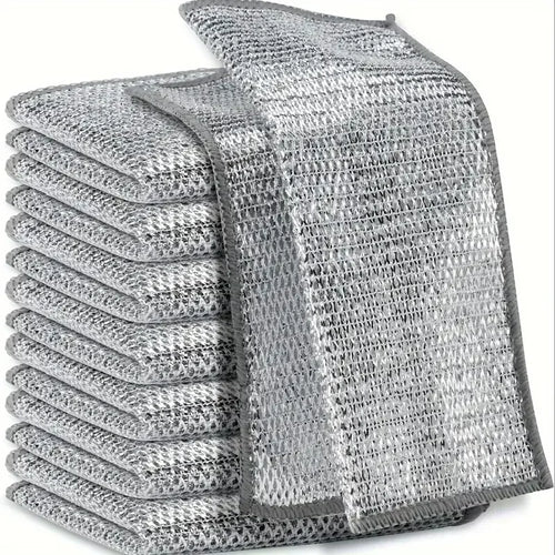 1/50pcs Magic Dishcloth Silver Wire Cleaning Kitchen Cloth Thickened Microfiber Wash Towel Built-in Sponge Steel Wire Ball Rag