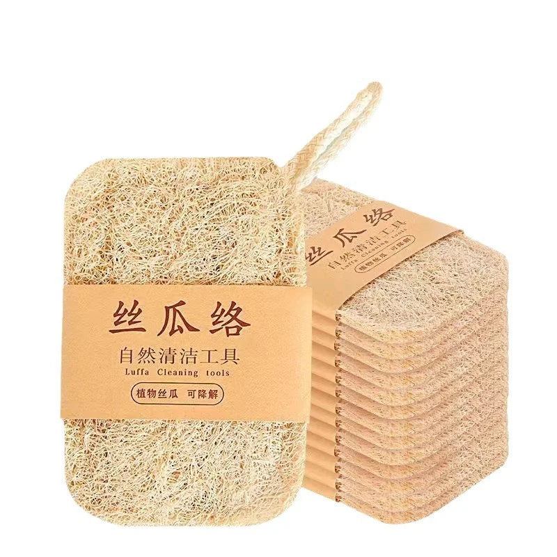 7pcs Natural Loofah Dish and Pot Scrubber Durable Grease Resistant Quick Drying Non Scratch Safe for Nonstick Cookware Kitchen Washing Dishes Pots Stove Countertop Household Cleaning Sponge for Home Cooks Eco Friendly Biodegr