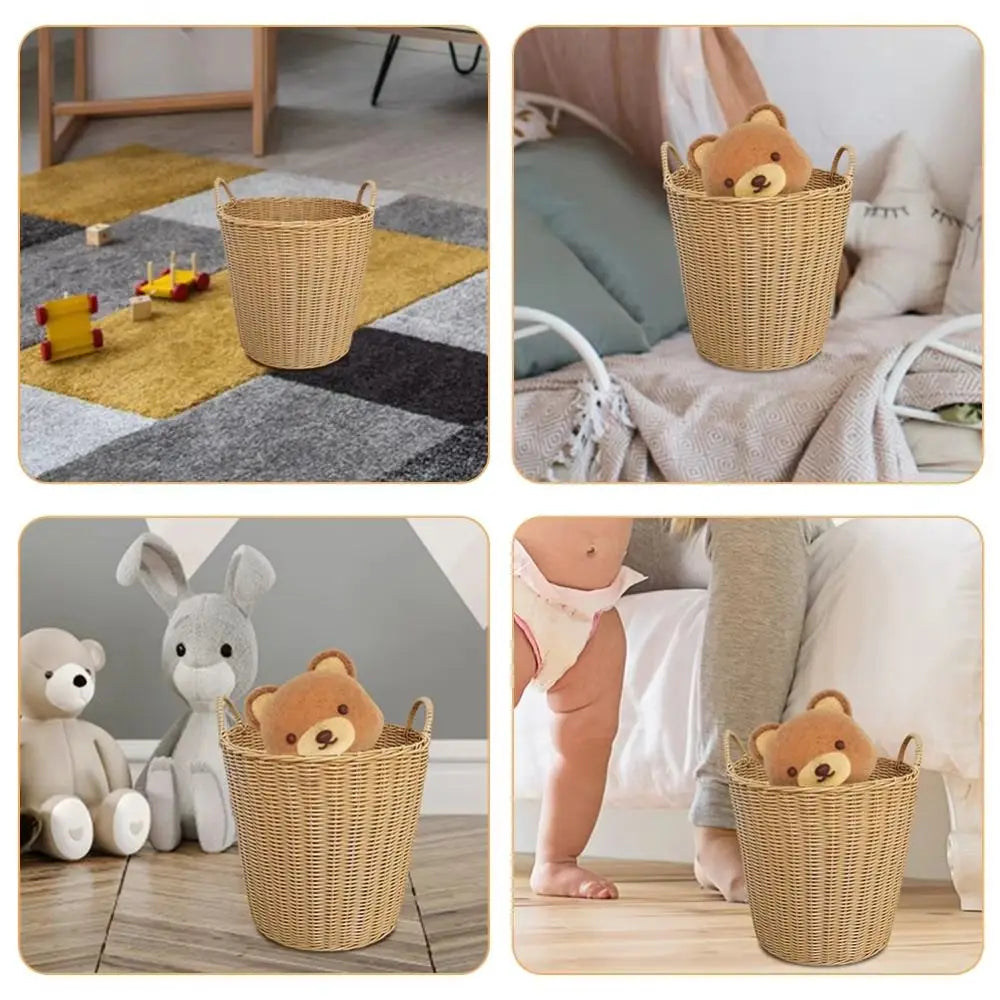 New Foldable Laundry Basket Woven Rattan-Style Toys Storage Basket Wicker Baskets