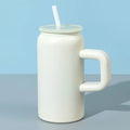 16ozMini Mason Insulated Cup with HandleStainless Steel Straw Insulated Cup Fashionable Couple Water Cup High Appearance Quality