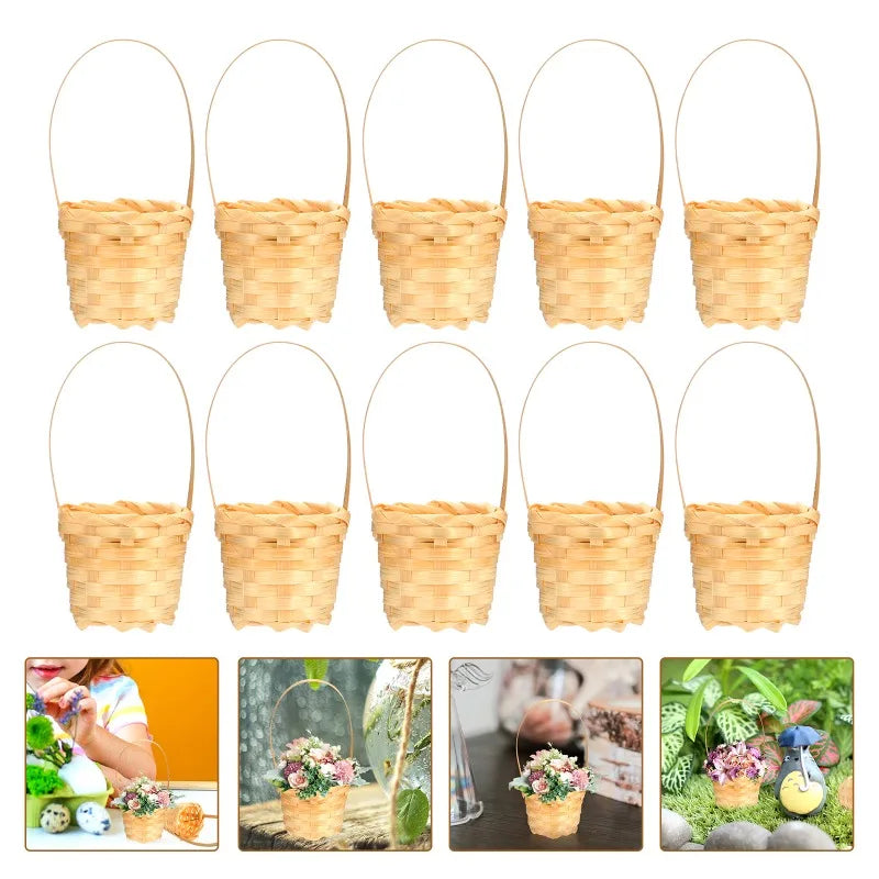 Wicker Basket Decor Bamboo Woven Flower Small Storage Mini Basket With Lid Miniature Mini Basket Hand-Woven Flower