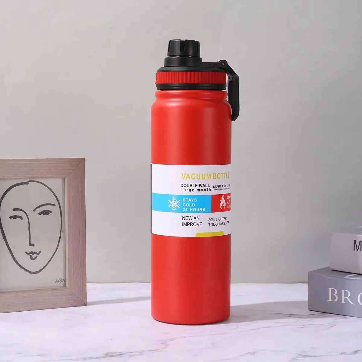 Insulated Stainless Steel Thermal Bottle 600-1000ML Vacuum Flask for Sports and Car Travel, Keeps Beverages Hot & Cold