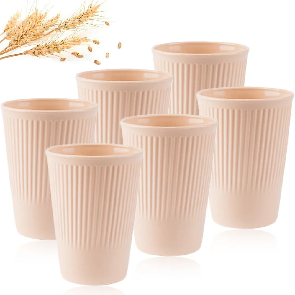 6Pcs Green Washable Wheat Straw Cups Durable Reusable Cups for Water Milk Tea Coffee - Eco-Friendly BPA-Free Dishwasher Safe