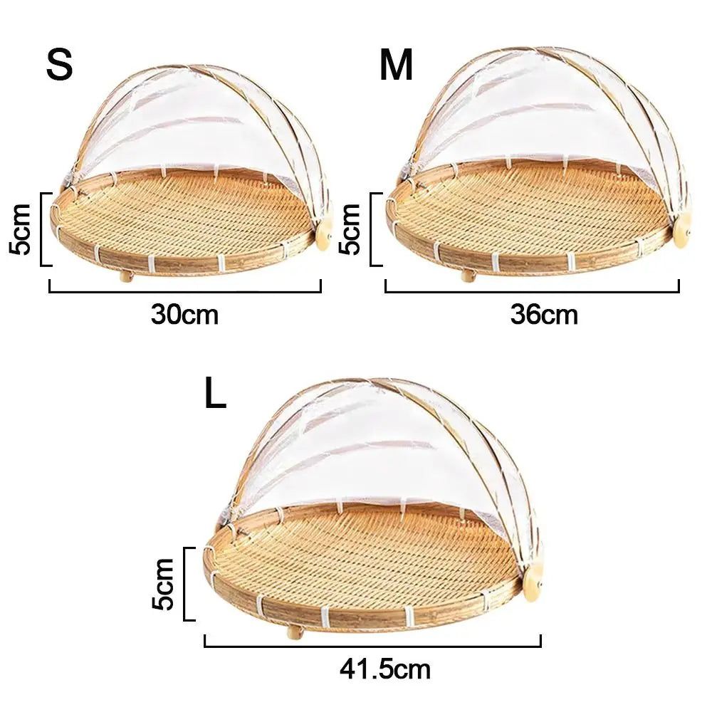 Anti-insect Dustproof Basket Anti-mosquito Hand-Woven Tent Basket Fruit Vegetable Tray Mesh Drying Dustpan Food Storage Basket