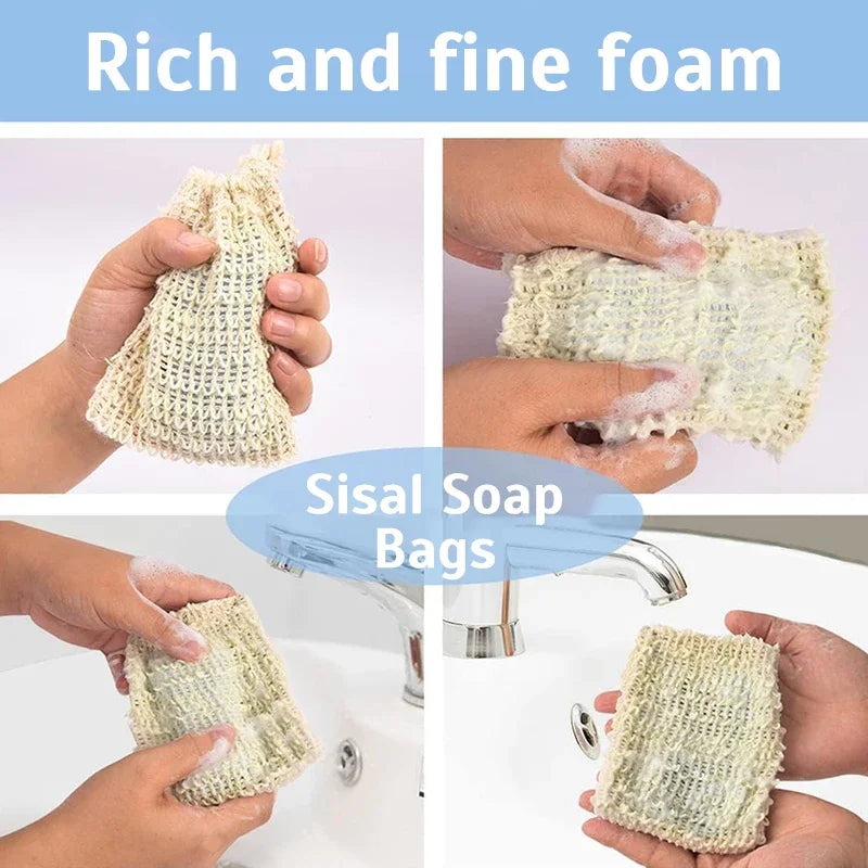 3/5Pcs Sisal Soap Saver Bag Exfoliating Mesh Pouch Eco Friendly Natural Zero Waste Foaming And Scrubbing Sisal Bag FOR Bathroom