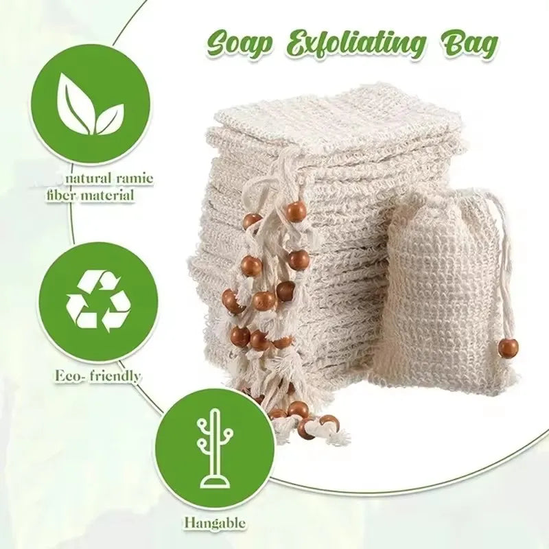 5-100Pcs Shower Bath Sisal Soap Bag Natural Sisal Soap Bag Exfoliating Soap Saver Pouch Holder for Bath & Shower Use