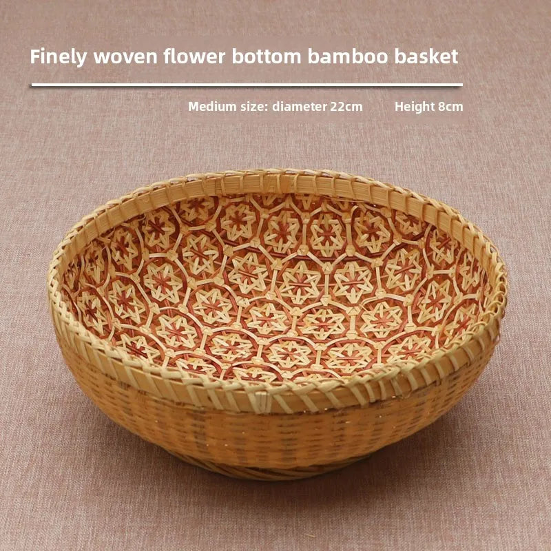 Kitchen Home Use Round Hand Woven Bamboo Storage Basket Rustic Foldable Basket for Fruit Snack Vegetable & Dirty Clothes Frame