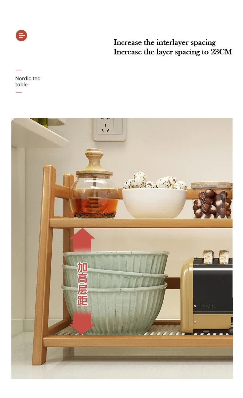 2 Layer Spice Caddy Shelf Bamboo Kitchen Storage Rack Desktop Cabinet Organizer Display Rack Coffee Bar Counter Shelf Cup Holder