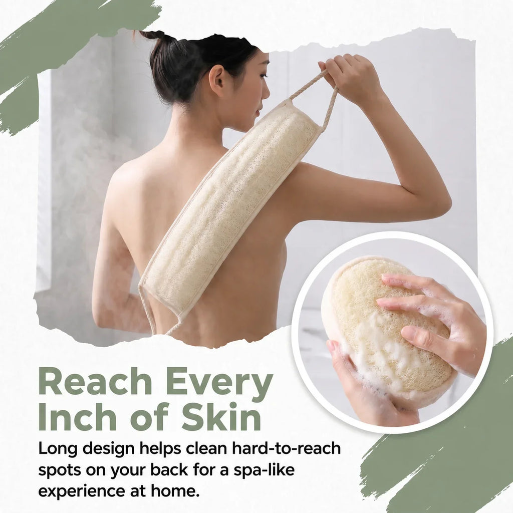 Natural Loofah Back Scrubber Dual Sided Exfoliating Bath Sponge for Deep Cleansing Shower Men Women