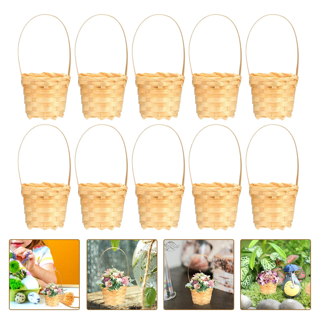Wicker Basket Decor Bamboo Woven Flower Small Storage Mini Basket With Lid Miniature Mini Basket Hand-Woven Flower