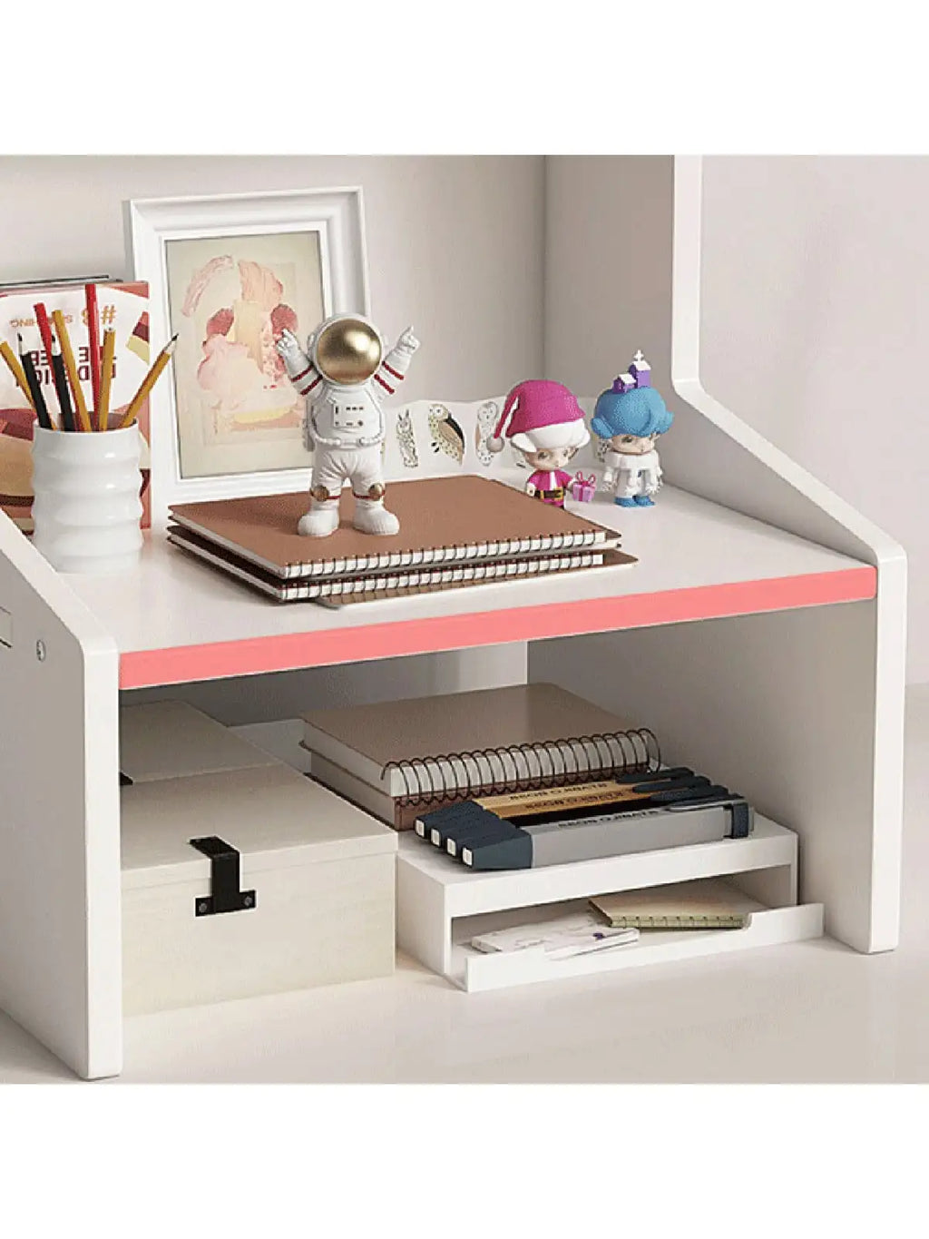 Multi Compartment White Desktop Storage Organizer, Multi-Layer Large Capacity Desk Caddy Shelf, Partition Stationery Holder, Space Saving Tabletop Display Rack Notebooks Cosmetics, Easy Assembly Desk Storage Unit For Home Off