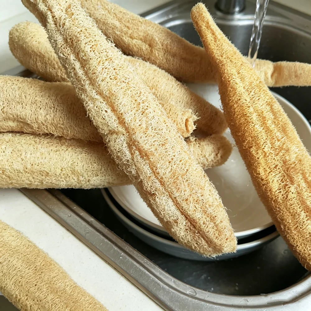 35-40cm Natural Loofah Sponge 100% Plant Fiber Fluffy After Washing Eco-Friendly for Bath Kitchen Cleaning Reusable Scrubber