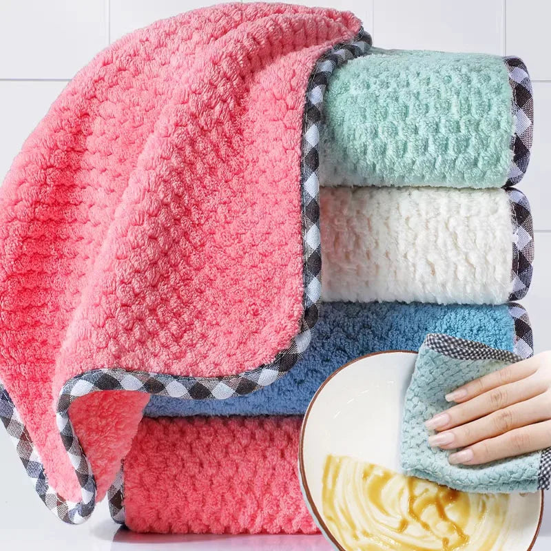 Kitchen Towels Hangable Cleaning Cloth for Tableware Dish Cloth Microfiber Absorbent Household Cleaning Towels