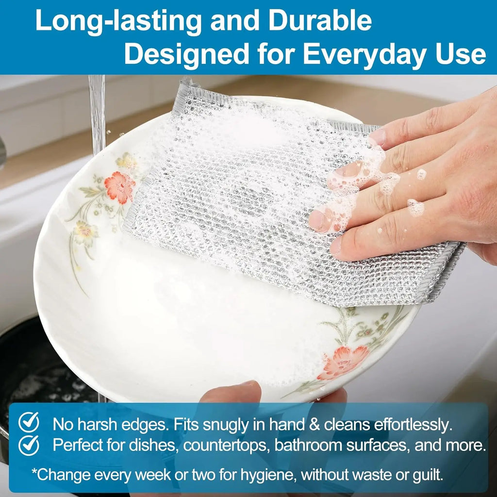 1/100pcs Magic Dishcloth Silver Wire Cleaning Kitchen Cloth Thickened Microfiber Wash Towel Built-in Sponge Steel Wire Ball Rag
