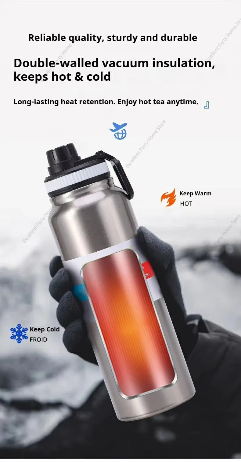 Insulated Stainless Steel Thermal Bottle 600-1000ML Vacuum Flask for Sports and Car Travel, Keeps Beverages Hot & Cold
