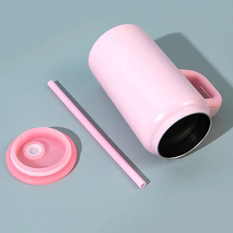 16ozMini Mason Insulated Cup with HandleStainless Steel Straw Insulated Cup Fashionable Couple Water Cup High Appearance Quality