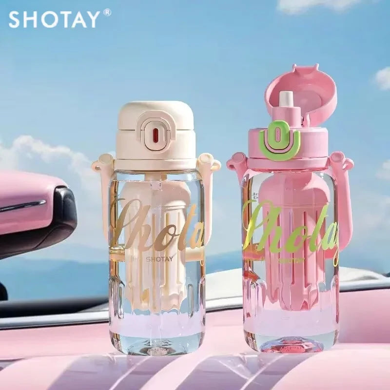 SHOTAY 850/1000ml Tritan Water Bottle BPA-Free Straw Cup with Pop-up Lid＆Tea Strainer Portable Summer Drink Cups Travel Mug