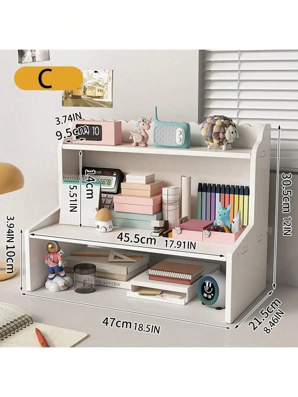 Multi Compartment White Desktop Storage Organizer, Multi-Layer Large Capacity Desk Caddy Shelf, Partition Stationery Holder, Space Saving Tabletop Display Rack Notebooks Cosmetics, Easy Assembly Desk Storage Unit For Home Off