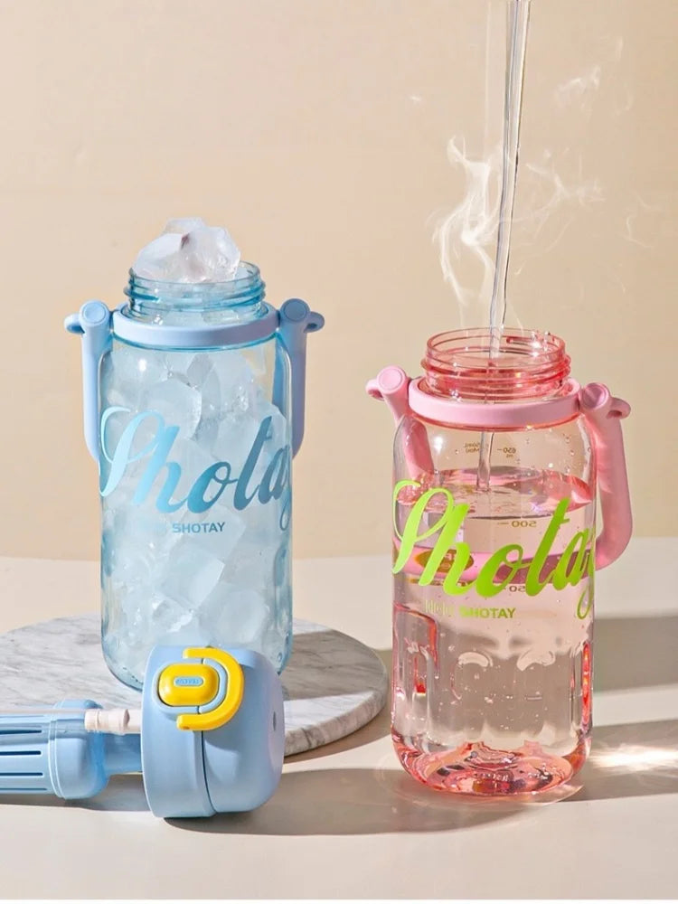 SHOTAY 850/1000ml Tritan Water Bottle BPA-Free Straw Cup with Pop-up Lid＆Tea Strainer Portable Summer Drink Cups Travel Mug