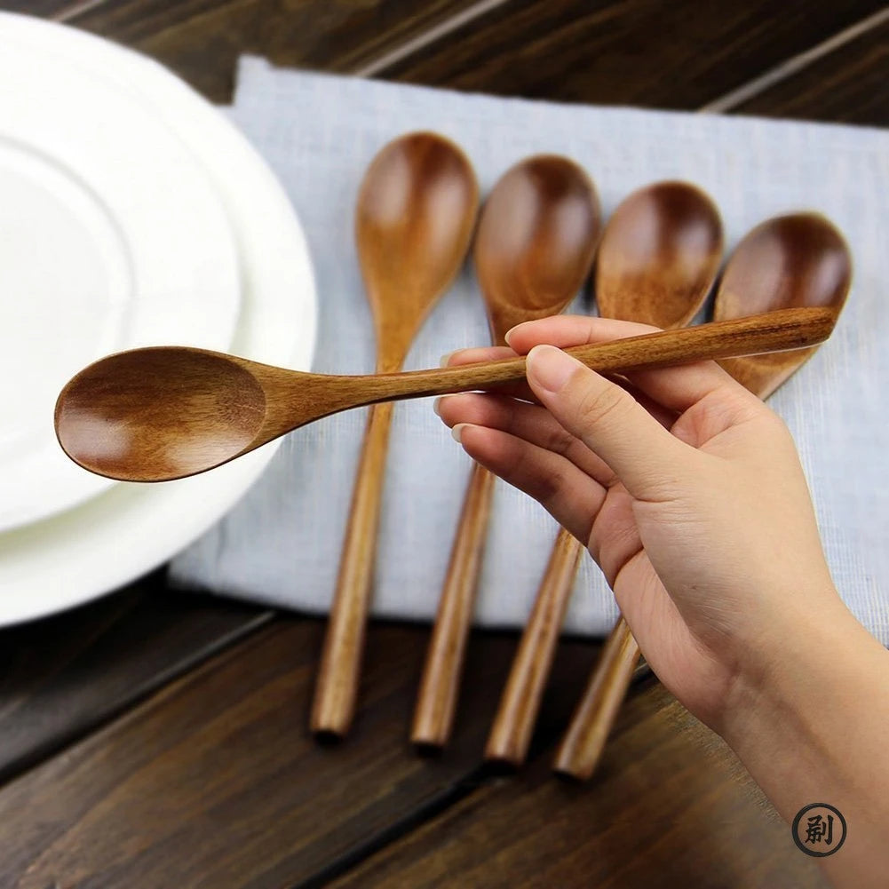 5 Pieces Wooden Spoon Soup Spoon and Fork Tableware Natural Ellipse Ladle Spoon Set Eco Friendly Products Spoons for Cooking