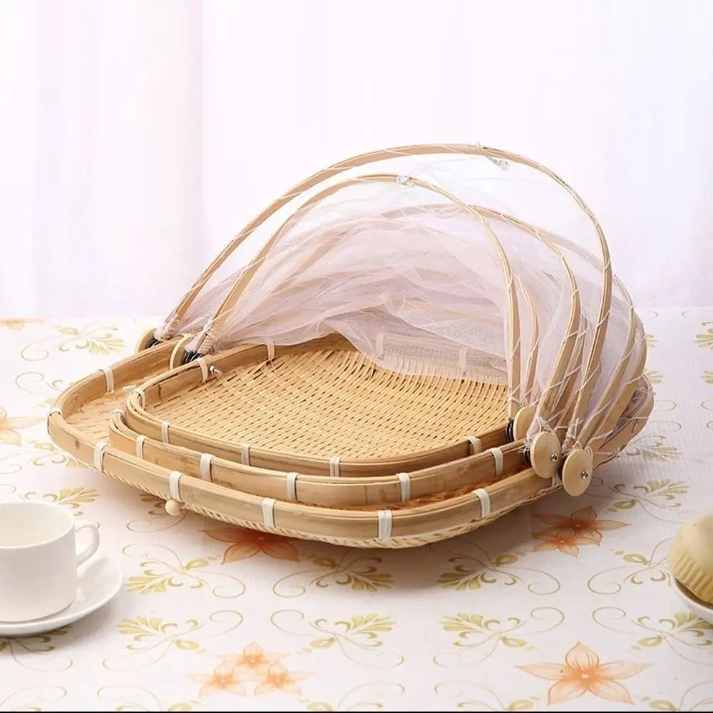 Anti-insect Dustproof Basket Anti-mosquito Hand-Woven Tent Basket Fruit Vegetable Tray Mesh Drying Dustpan Food Storage Basket