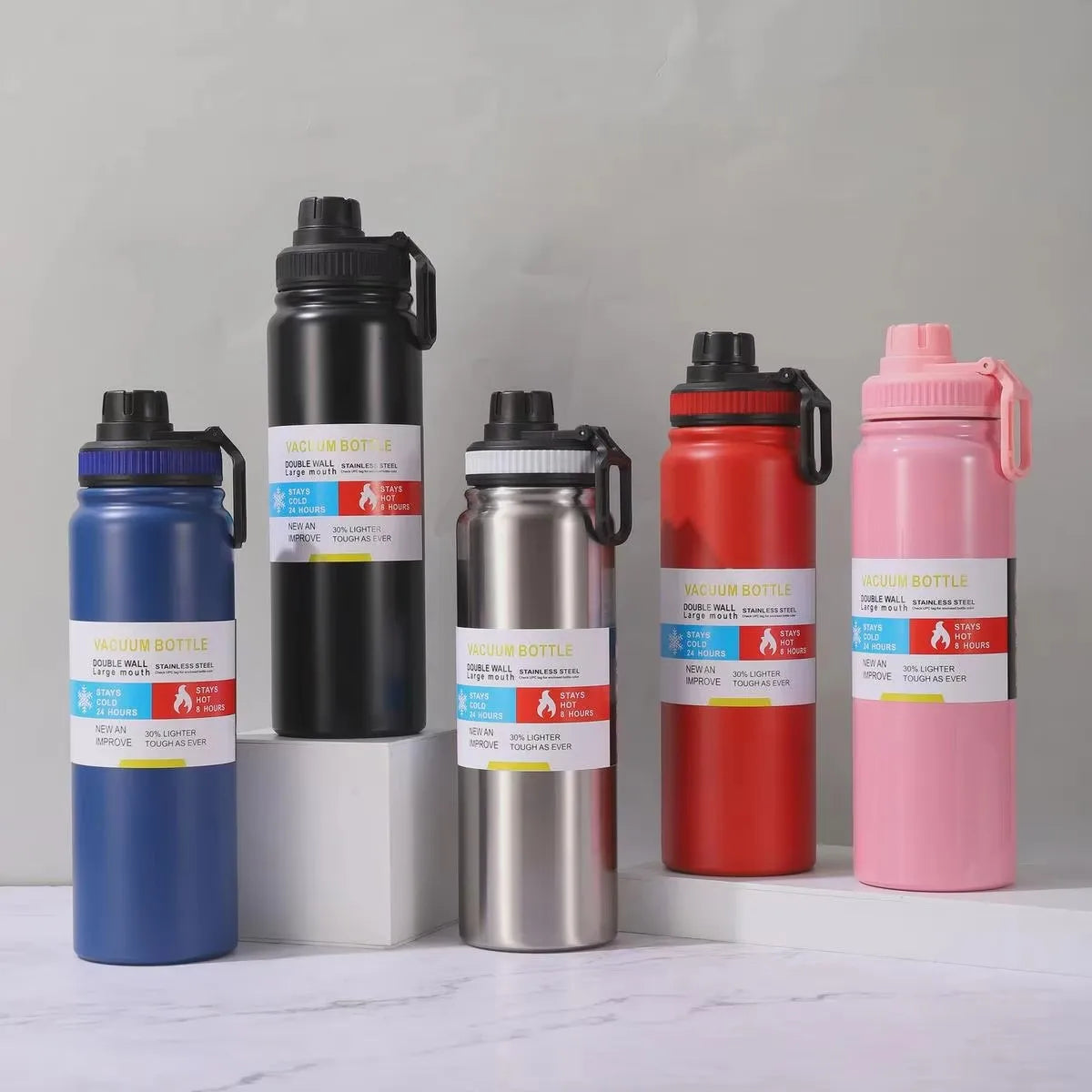 Insulated Stainless Steel Thermal Bottle 600-1000ML Vacuum Flask for Sports and Car Travel, Keeps Beverages Hot & Cold