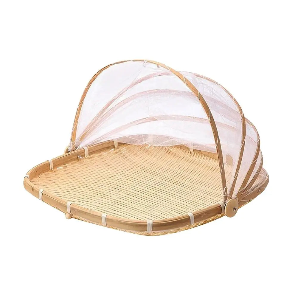 Anti-insect Dustproof Basket Anti-mosquito Hand-Woven Tent Basket Fruit Vegetable Tray Mesh Drying Dustpan Food Storage Basket