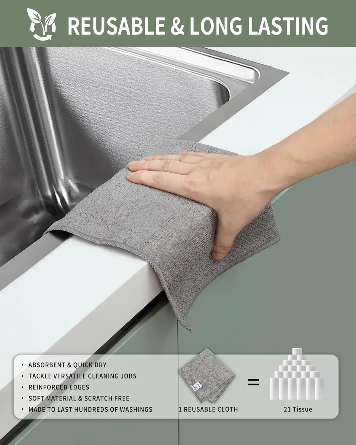 1/100PCS Gray Bamboo Charcoal Thickened Super Absorbent Dishcloth Anti-grease Kitchen Wiping Rags Microfiber Cleaning Cloths