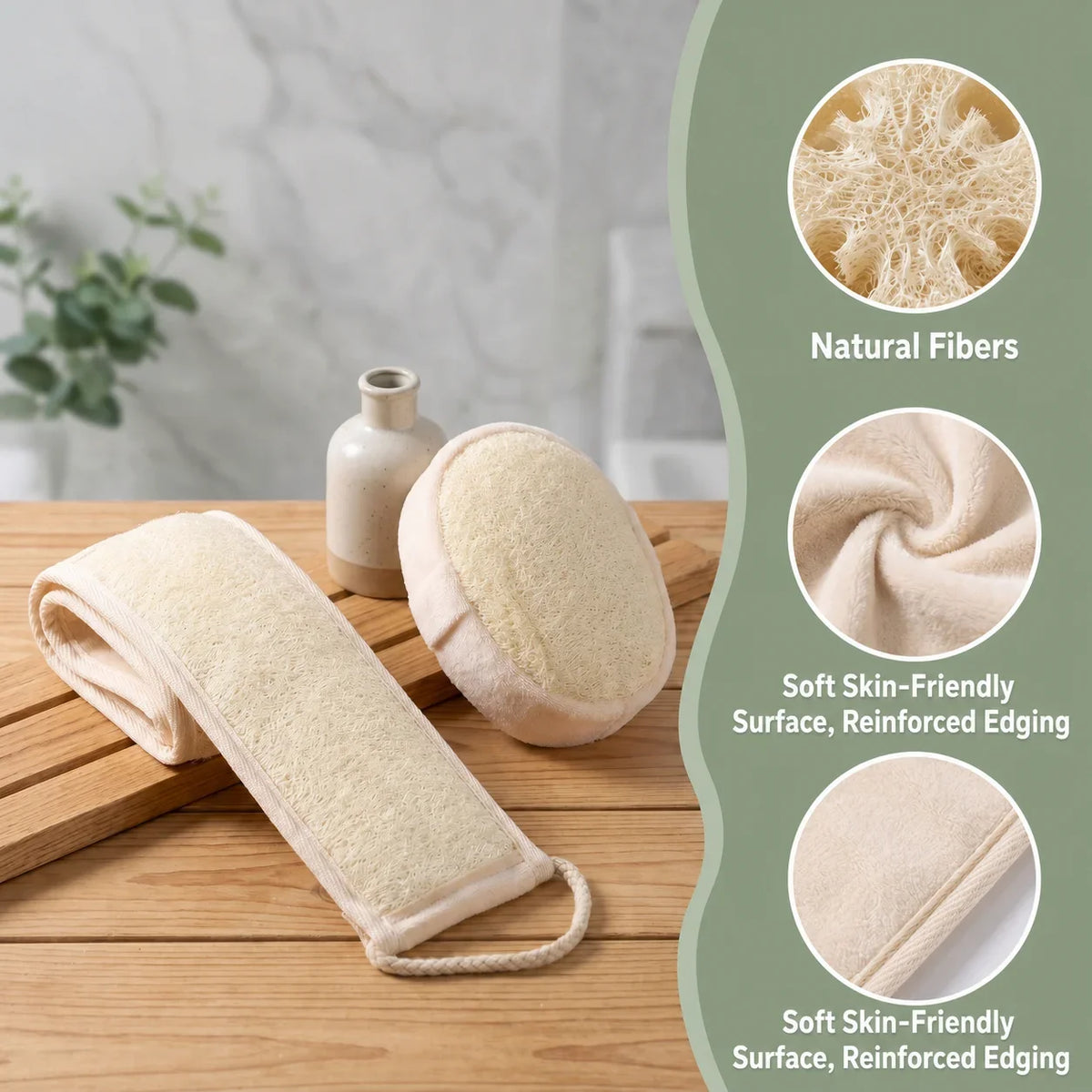 Natural Loofah Back Scrubber Dual Sided Exfoliating Bath Sponge for Deep Cleansing Shower Men Women