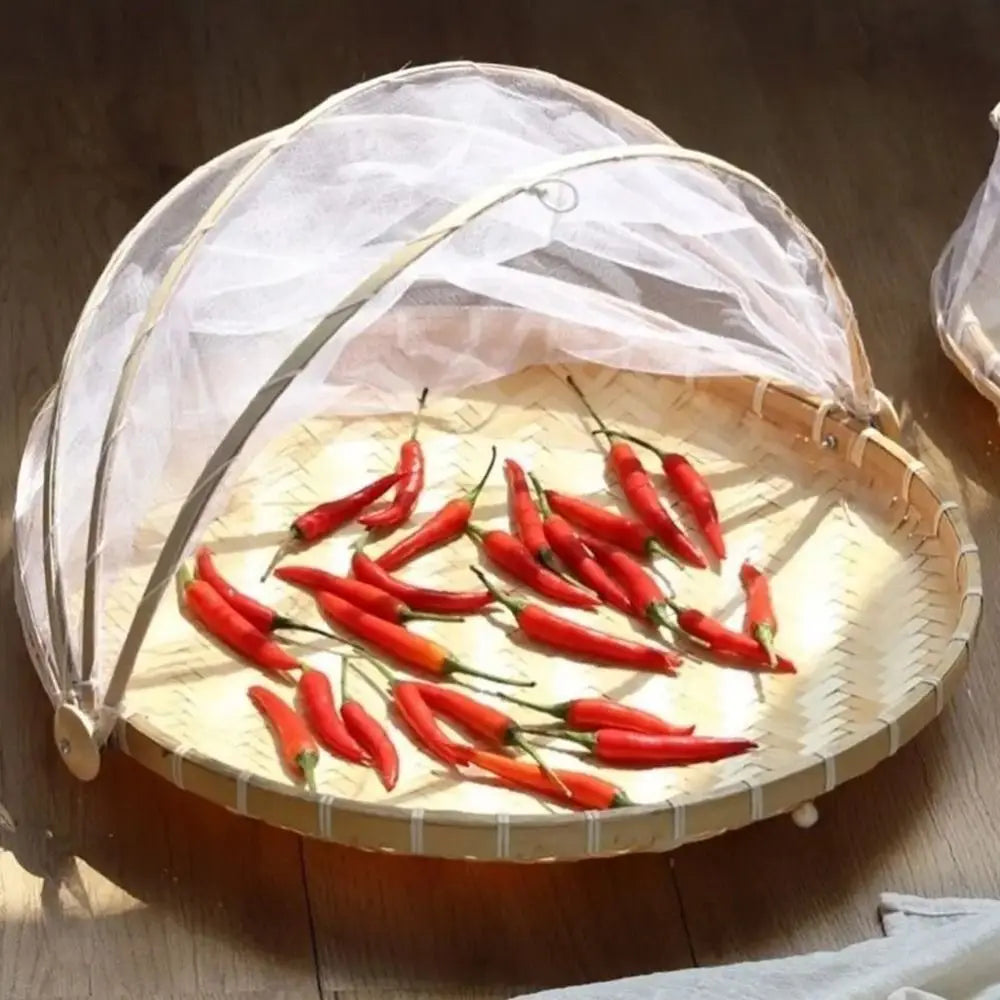 Anti-insect Dustproof Basket Anti-mosquito Hand-Woven Tent Basket Fruit Vegetable Tray Mesh Drying Dustpan Food Storage Basket
